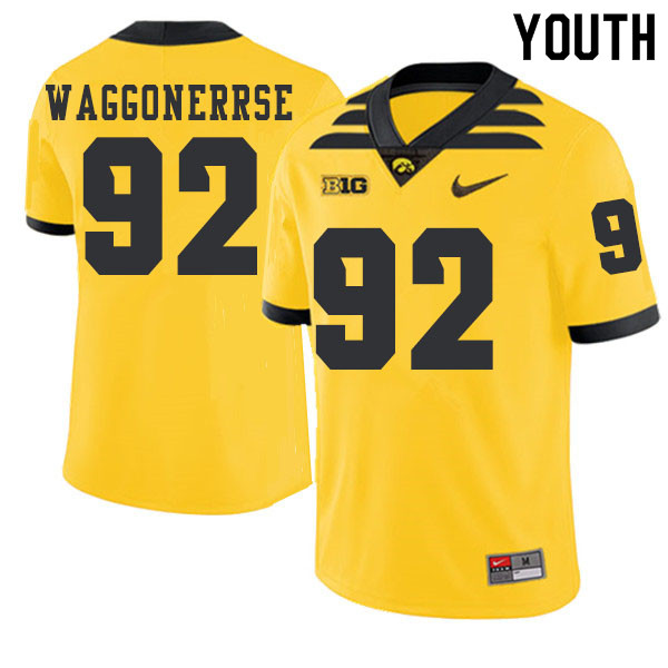 2019 Youth #92 John Waggonerrse Iowa Hawkeyes College Football Alternate Jerseys Sale-Gold - Click Image to Close
